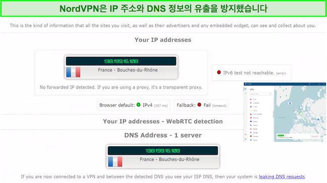 NordVPN은 안정적인 누출 방지 기능을 제공합니다.