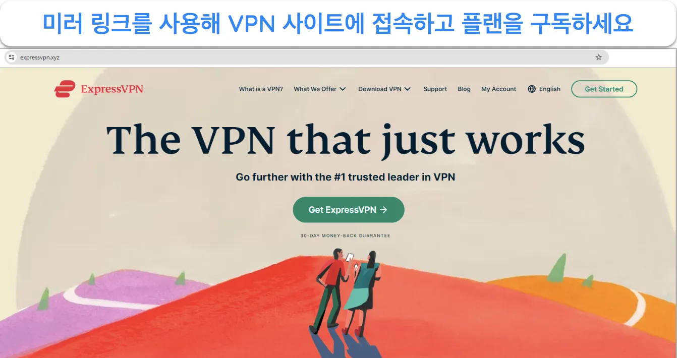 ExpressVPN의 미러 사이트 이미지로 홈페이지가 표시됨.