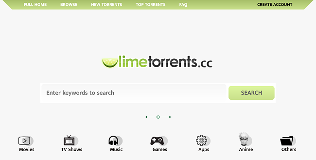 LimeTorrents homepage