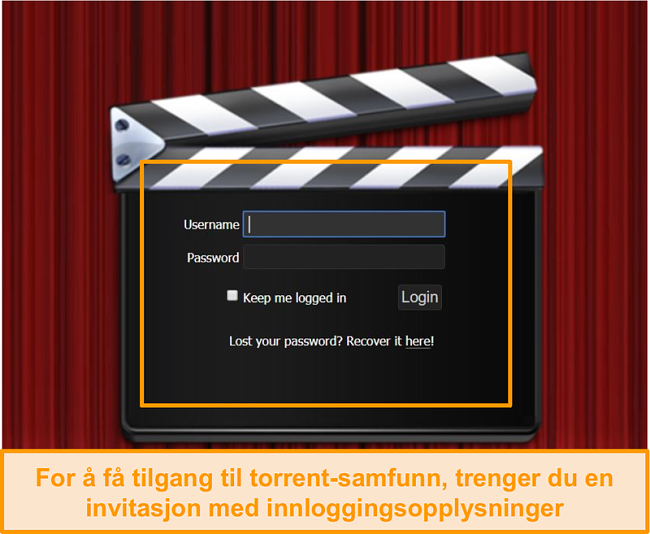 Skjermbilde av PassThePopcorn påloggingsside