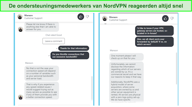De 24/7 live chat-ondersteuning van NordVPN is snel en behulpzaam