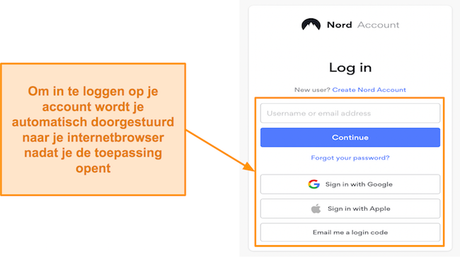 Screenshot van het NordVPN-inlogformulier