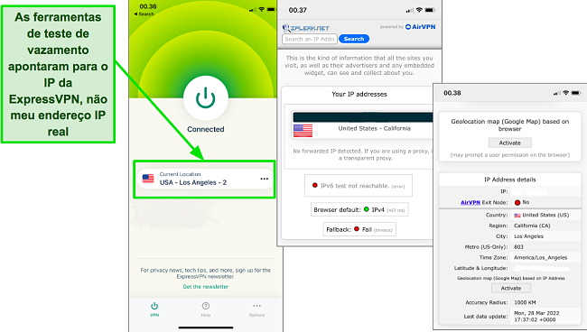 Uma captura de tela do teste ExpressVPN para vazamentos