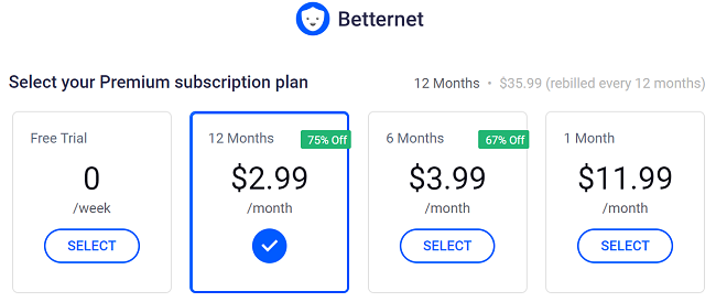 Betternet Premium Plans