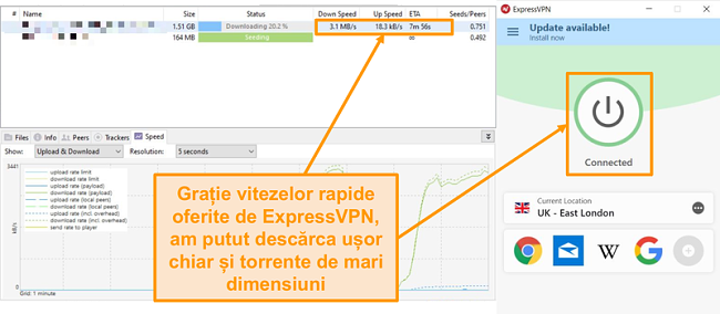 Screenshot de downloading torrent dosar cu ExpressVPN unire a insinta