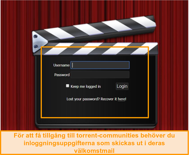 Skärmbild av PassThePopcorn inloggningssida