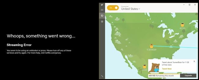 TunnelBear doesn't work bypass Netflix Proxy Error