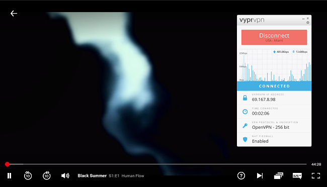 Screenshot of VyprVPN unblocking Black Summer on Netflix