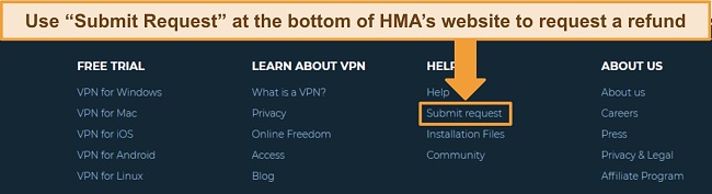 Screenshot of the bottom navigation bar of HMA's homepage
