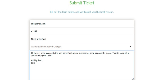 Screenshot of Windscribe support ticket description.