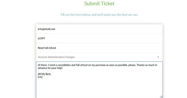 Screenshot of Windscribe support ticket description.