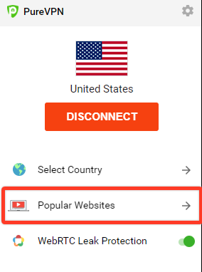 PureVPN popular websites