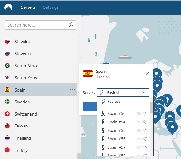 NordVPN elige por ciudad