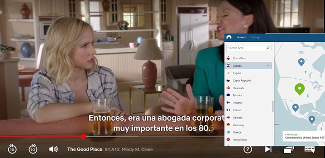 Captura de pantalla de NordVPN desbloquea Netflix US