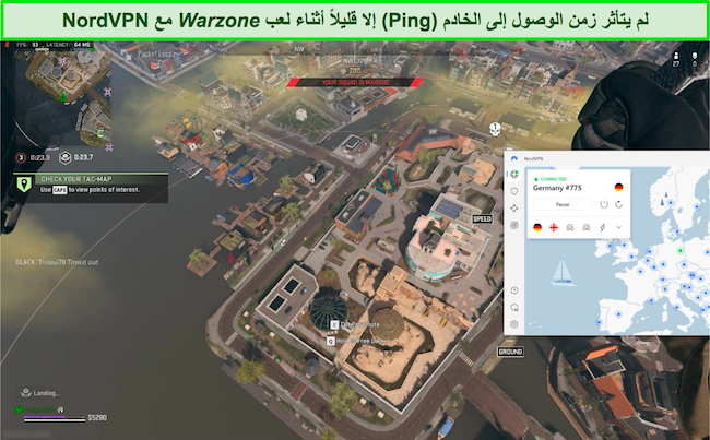 تشغيل Call of Duty: Warzone أثناء الاتصال بخادم NordVPN الألماني