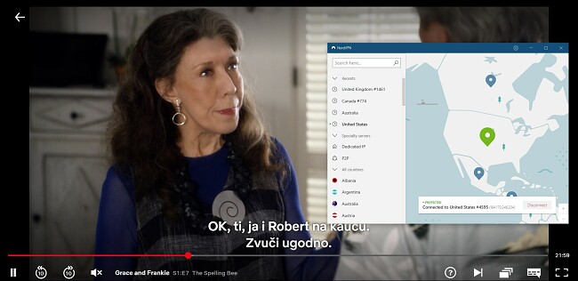 Snimak ekrana za NordVPN deblokiranje Netflix US