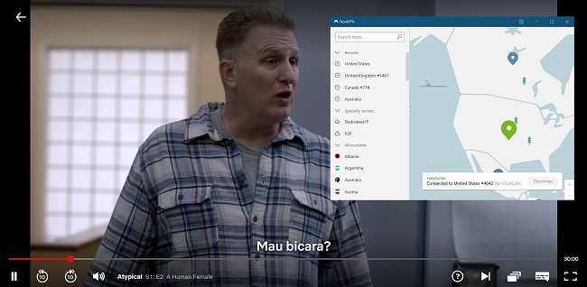 Cuplikan layar NordVPN membebaskan Netflix AS