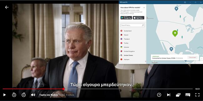 Screenshot of NordVPN unblocking Netflix US