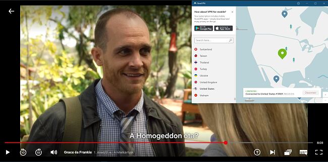 Screenshot of NordVPN unblocking Netflix US