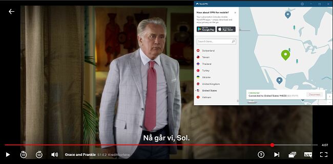 Skjermbilde av NordVPN fjerne blokkering av Netflix US