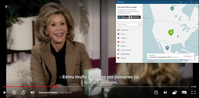 Captura de tela do NordVPN desbloquear Netflix EUA