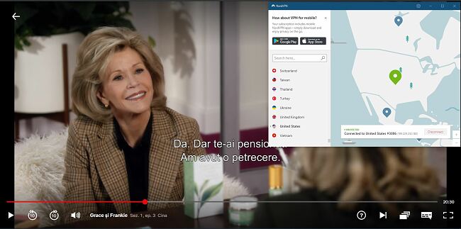 Screenshot de NordVPN deblochează Netflix SUA