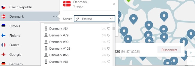 billede af NordVPN-servere i Danmark