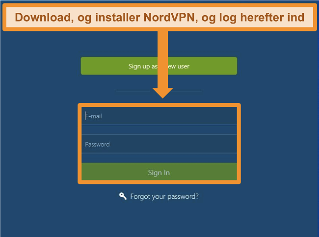 Skærmbillede af loginskærmen i NordVPN Windows-appen
