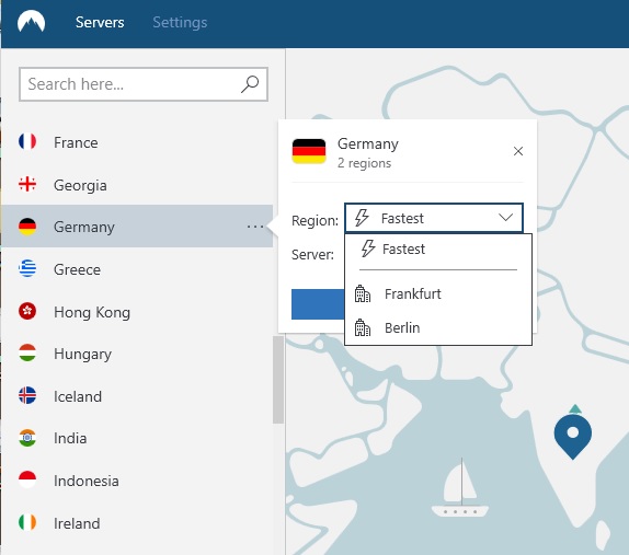 Bild von NordVPN-Servern in Deutschland