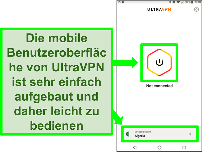 Screenshot der Benutzeroberfläche von UltraVPN auf Android