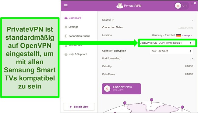 Screenshot von PrivateVPN auf Samsung Smart TV