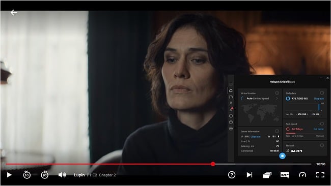 Skærmbillede af Hotspot Shield, der fjerner blokeringen af Netflix US