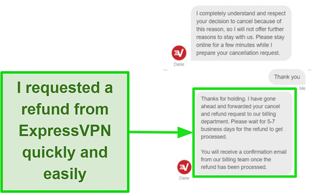 ExpressVPN refund process via live chat