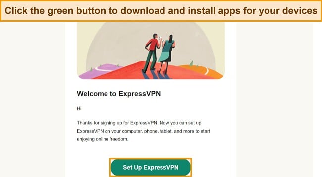  Image of email confirmation from ExpressVPN, prompting the user to click the set up button.