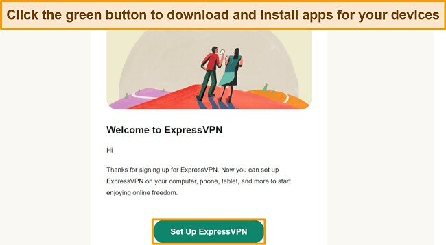  Image of email confirmation from ExpressVPN, prompting the user to click the set up button.