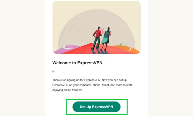 Screenshot of ExpressVPN confirmation email, highlighting the green 
