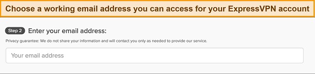 Image of ExpressVPN's sign up page showing the email input box.