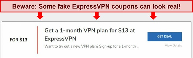 Screenshot of fake ExpressVPN coupon.