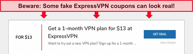 Screenshot of fake ExpressVPN coupon.