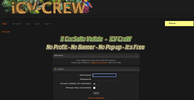 Screenshot della home page di ICV Crew