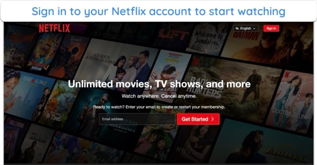 Screenshot of Netflix's sign in page