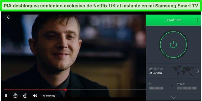 Captura de pantalla de la transmisión de The Sweeney en Netflix Reino Unido mientras PIA está conectado a un servidor en Londres