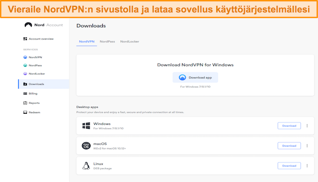 Käy NordVPN:n verkkosivustolla ladataksesi sovellus käyttöjärjestelmällesi