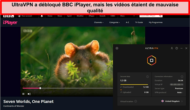 Capture d'écran de BBC iPlayer débloqué par le serveur UltraVNc au Royaume-Uni