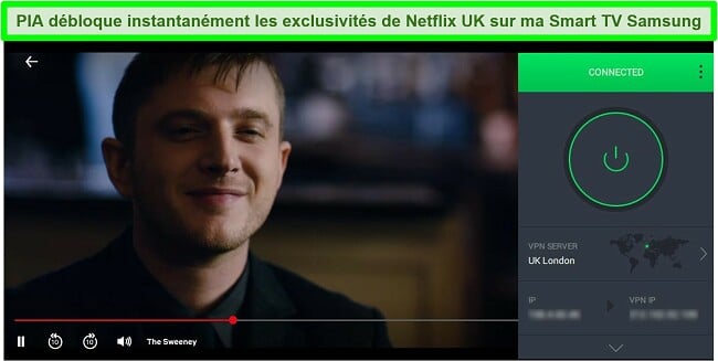 Capture d'écran de The Sweeney en streaming sur Netflix UK alors que PIA est connecté à un serveur à Londres