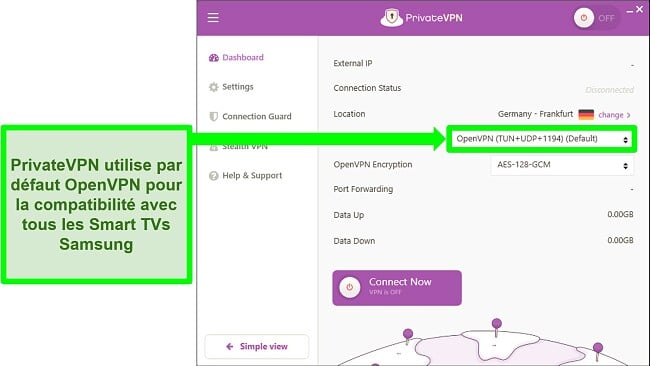 Capture d'écran de PrivateVPN sur Samsung Smart TV