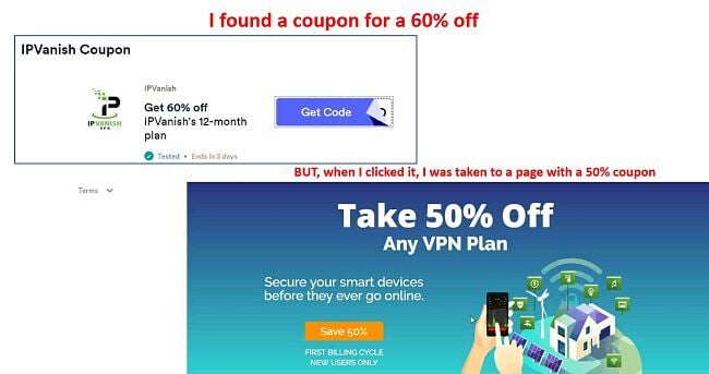 Fake IPVanish coupon