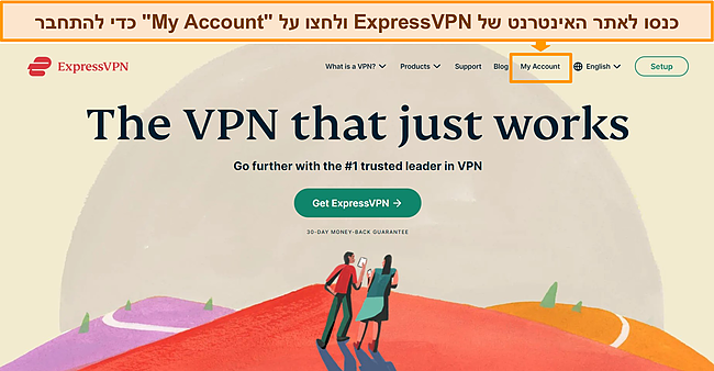 צילום מסך של אתר האינטרנט של ExpressVPN עם ה.