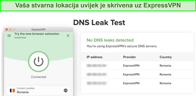 snimka zaslona uspješnog testa curenja DNS-a pomoću ExpressVPN-a za Kodi