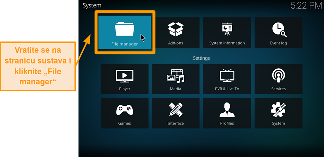 snimka zaslona kako instalirati kodi addon treće strane korak 5 kliknite upravitelj datoteka